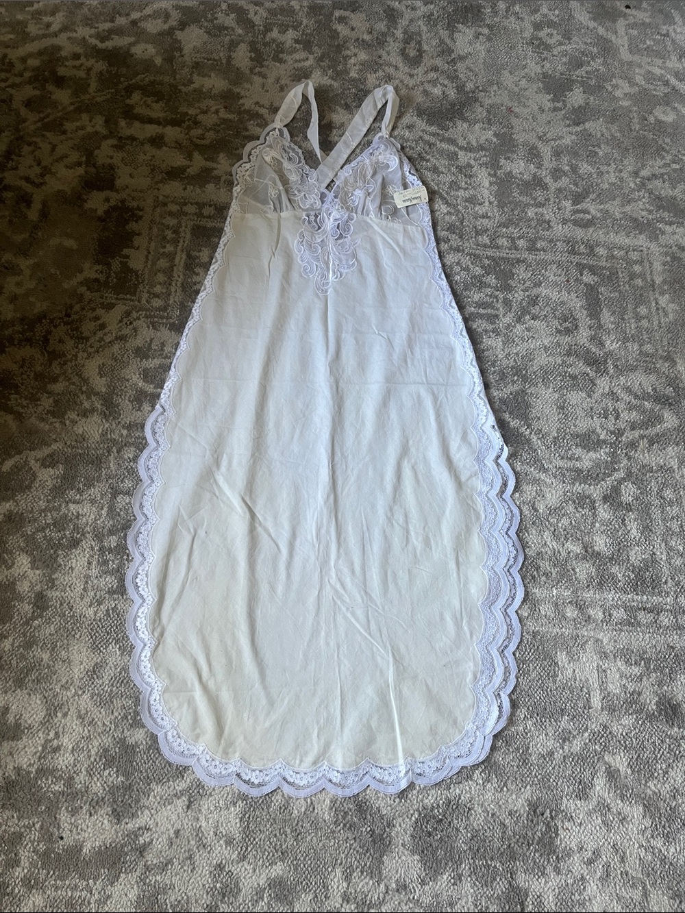 Vintage natori White Lace-Trim Slip Chemise